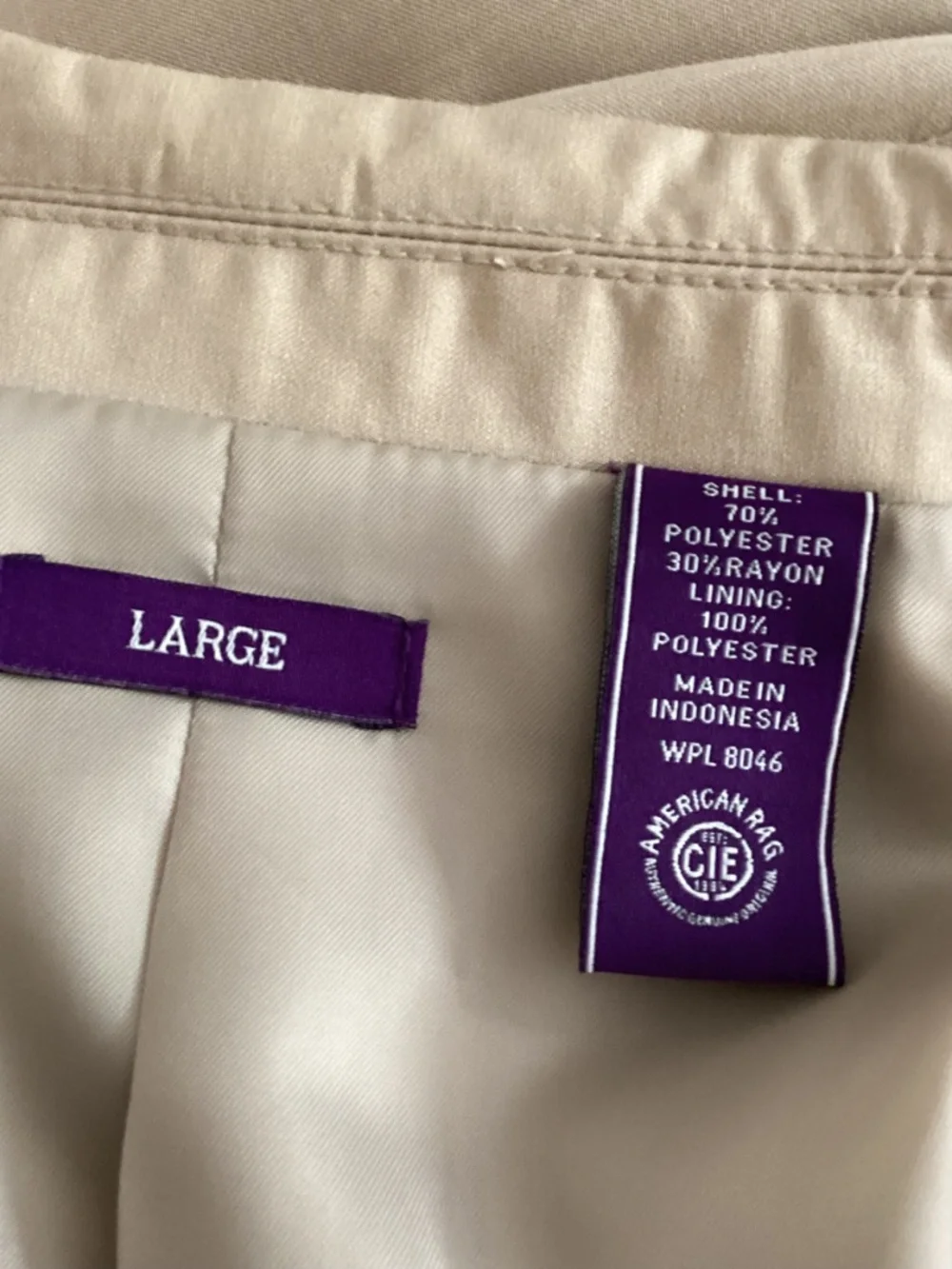 NWOT MEN'S AMERICAN RAG SIZE LARGE SLIM FIT BEIGE BLAZER
